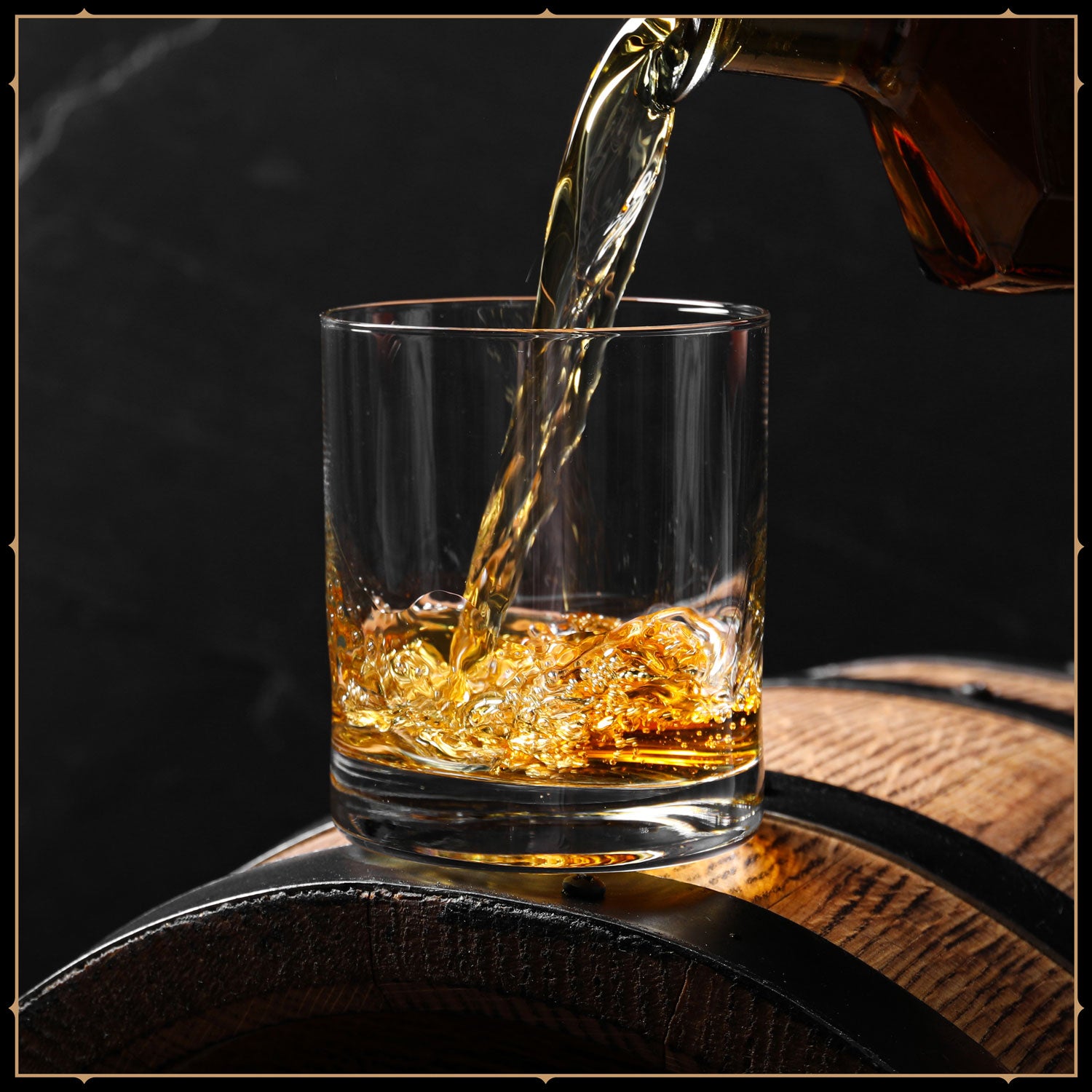 SFR Whisky being poured into a rock glass.